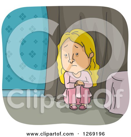 Clipart of a Depressed Blond White Woman Sitting in a Corner - Royalty Free Vector Illustration by BNP Design Studio