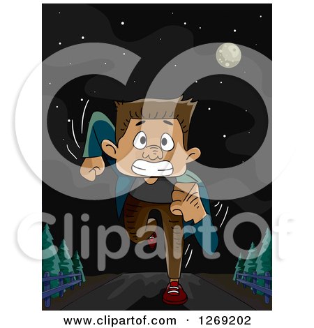 Clipart of a Scared Man Running on a Dark Night - Royalty Free Vector Illustration by BNP Design Studio