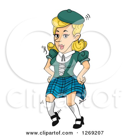 Clipart of a Blond Woman Performing a Scottish Dance - Royalty Free Vector Illustration by BNP Design Studio