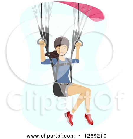Clipart of a Happy Young Woman Paragliding in a Blue Sky - Royalty Free Vector Illustration by BNP Design Studio