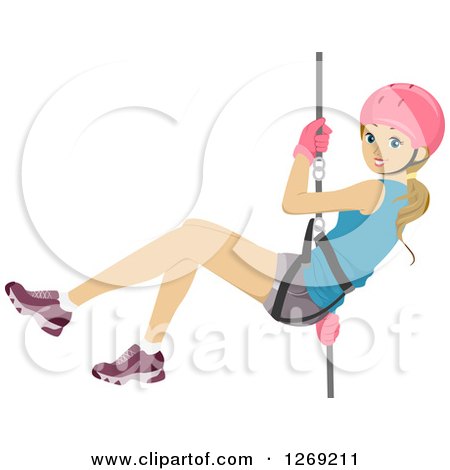 Clipart of a Young Blond Caucasian Woman Rapelling down - Royalty Free Vector Illustration by BNP Design Studio
