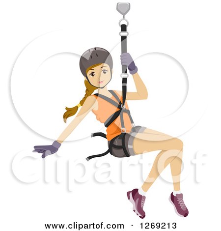 Clipart of a Young Caucsian Woman Zip Lining - Royalty Free Vector Illustration by BNP Design Studio