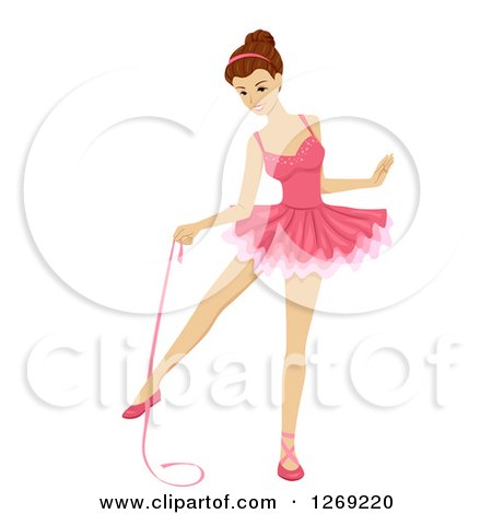 Clipart of a Caucasian Teenage Girl Dancing Ballet with a Ribbon - Royalty Free Vector Illustration by BNP Design Studio