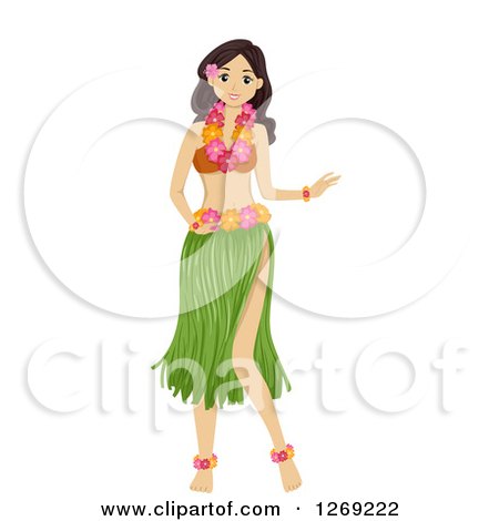 Clipart of a Teen Girl in a Hula Dancer Costume - Royalty Free Vector Illustration by BNP Design Studio