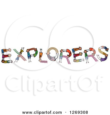 Clipart of Alphabet Stick Children Forming Explorers Text - Royalty Free Vector Illustration by Prawny