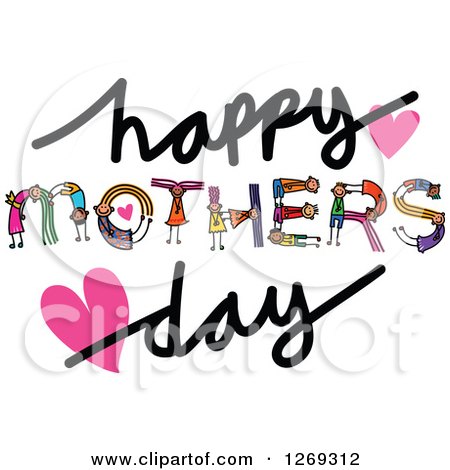 Clipart of Alphabet Stick Children Forming a Word in Happy Mothers Day - Royalty Free Vector Illustration by Prawny