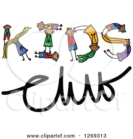 Clipart of Alphabet Stick Children Forming a Word in Kids Club - Royalty Free Vector Illustration by Prawny