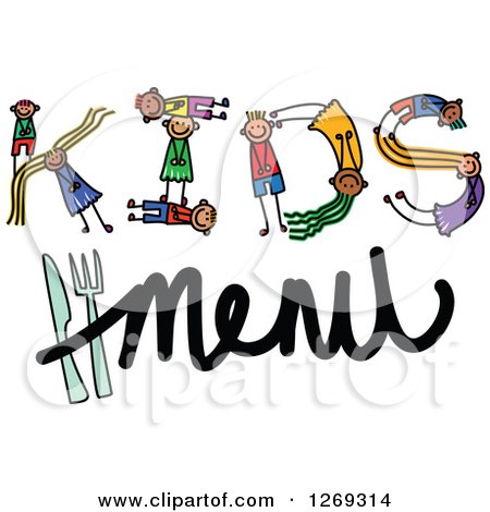 Clipart of Alphabet Stick Children Forming a Word in Kids Menu - Royalty Free Vector Illustration by Prawny