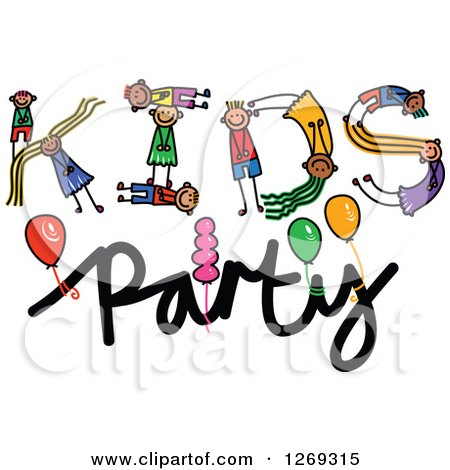 Clipart of Alphabet Stick Children Forming a Word in Kids Party - Royalty Free Vector Illustration by Prawny