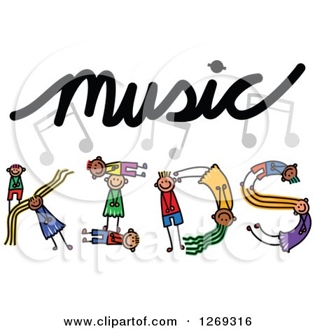 Clipart of Alphabet Stick Children Forming a Word in Music Kids - Royalty Free Vector Illustration by Prawny