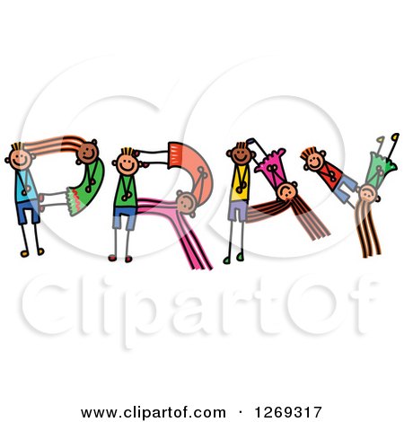 Clipart of Alphabet Stick Children Forming PRAY Text - Royalty Free Vector Illustration by Prawny