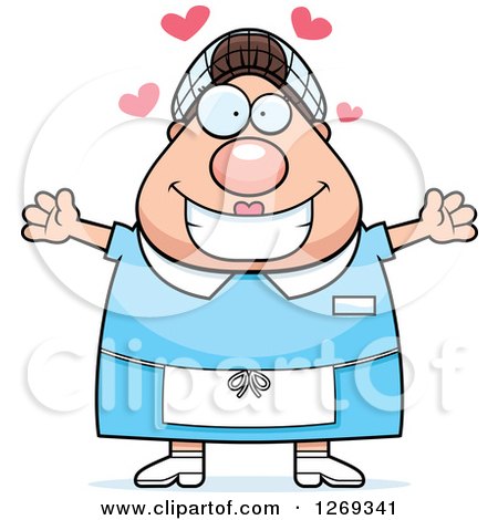 Clipart of a Cartoon Chubby Loving Caucasian Lunch Lady Wanting a Hug - Royalty Free Vector Illustration by Cory Thoman