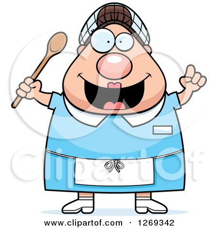 Clipart of a Cartoon Chubby Creative Caucasian Lunch Lady with an Idea - Royalty Free Vector Illustration by Cory Thoman