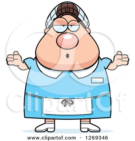 Clipart of a Cartoon Chubby Careless Shrugging Caucasian Lunch Lady - Royalty Free Vector Illustration by Cory Thoman