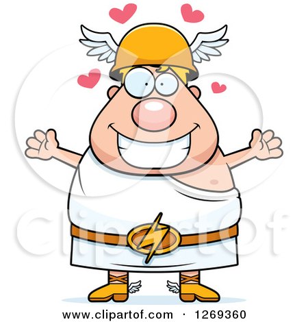 Clipart of a Cartoon Loving Chubby Greek Olympian God Hermes with Open Arms - Royalty Free Vector Illustration by Cory Thoman
