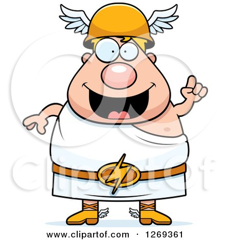 Clipart of a Cartoon Smart Chubby Greek Olympian God Hermes with an Idea - Royalty Free Vector Illustration by Cory Thoman