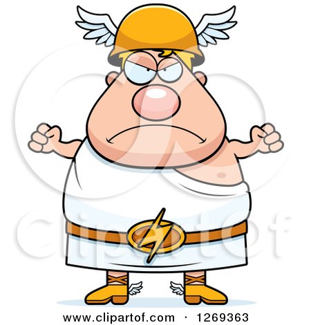 Clipart of a Cartoon Mad Chubby Greek Olympian God Hermes Waving Fists - Royalty Free Vector Illustration by Cory Thoman