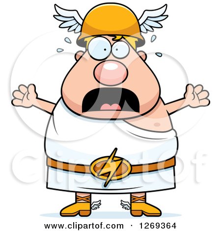 Clipart of a Cartoon Panicked Screaming Chubby Greek Olympian God Hermes - Royalty Free Vector Illustration by Cory Thoman