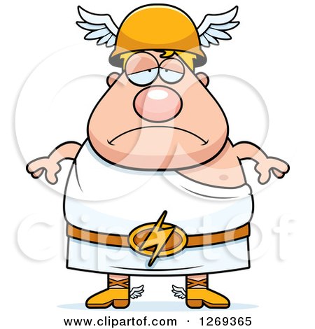 Clipart of a Cartoon Depressed Chubby Greek Olympian God Hermes - Royalty Free Vector Illustration by Cory Thoman