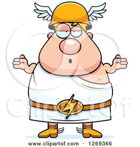 Clipart of a Cartoon Careless Shrugging Chubby Greek Olympian God Hermes - Royalty Free Vector Illustration by Cory Thoman