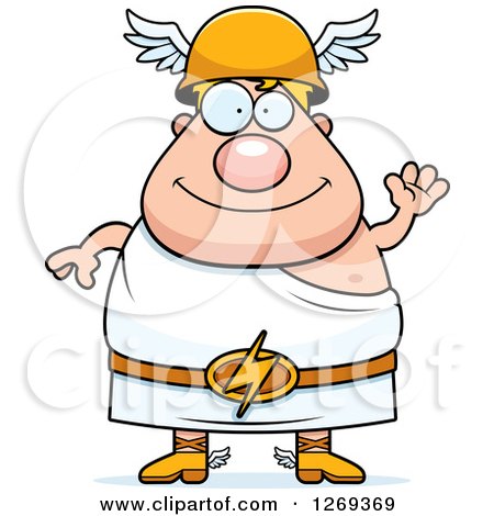 Clipart of a Cartoon Friendly Waving Chubby Greek Olympian God Hermes - Royalty Free Vector Illustration by Cory Thoman