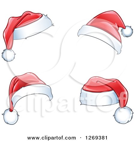 Clipart of Shiny Red Christmas Santa Hats - Royalty Free Vector Illustration by yayayoyo