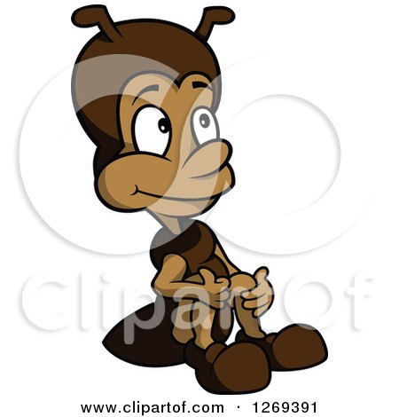 Clipart of a Cute Cartoon Ant Sitting and Hugging His Knees - Royalty Free Vector Illustration by dero