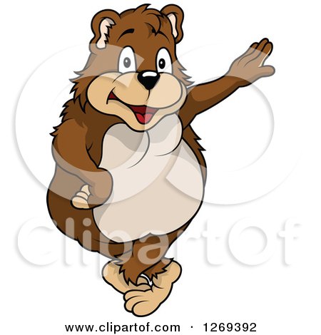 Clipart of a Happy Cartoon Bear Leaning on an Invisible Wall - Royalty Free Vector Illustration by dero