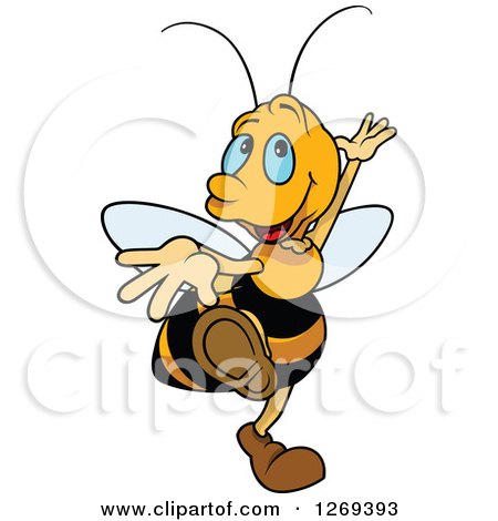 Clipart of a Happy Cartoon Blue Eyed Bee Dancing - Royalty Free Vector Illustration by dero