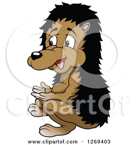 Clipart of a Cartoon Talking Hedgehog Sitting and Gesturing with His Hands - Royalty Free Vector Illustration by dero