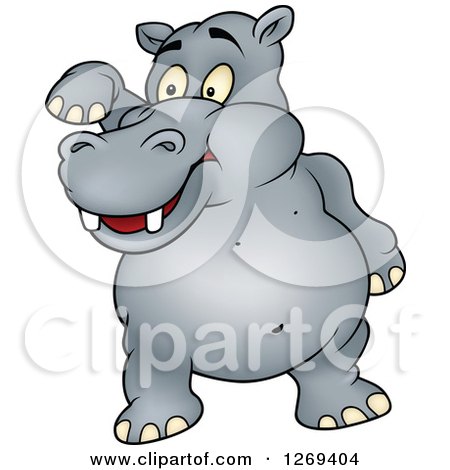 Clipart of a Cartoon Hippo Lifting a Leg - Royalty Free Vector Illustration by dero
