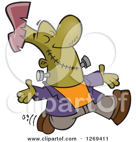 Clipart of a Cartoon Happy Frankenstein Walking with His Arms Open and Face Upwards - Royalty Free Vector Illustration by toonaday