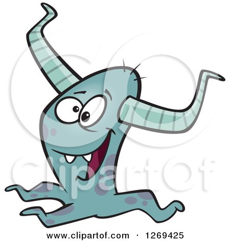 Clipart of a Cartoon Happy Horned Blue Monster - Royalty Free Vector Llustration by toonaday
