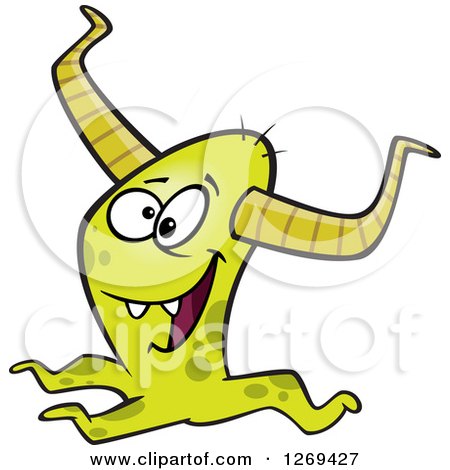Clipart of a Cartoon Happy Horned Green Monster - Royalty Free Vector Llustration by toonaday