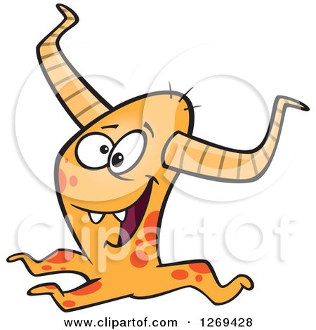 Clipart of a Cartoon Happy Horned Orange Monster - Royalty Free Vector Llustration by toonaday
