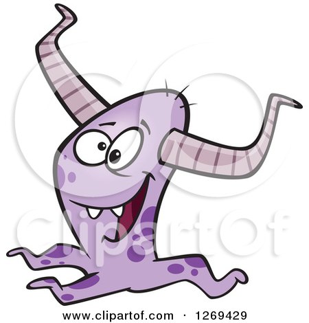 Clipart of a Cartoon Happy Horned Purple Monster - Royalty Free Vector Llustration by toonaday