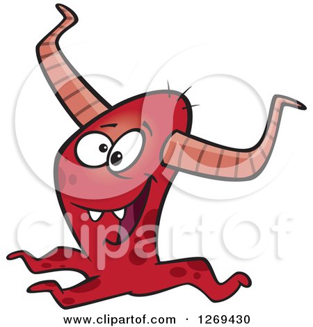 Clipart of a Cartoon Happy Horned Red Monster - Royalty Free Vector Llustration by toonaday