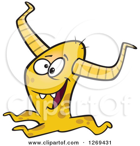 Clipart of a Cartoon Happy Horned Yellow Monster - Royalty Free Vector Llustration by toonaday