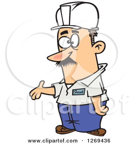 Clipart of a Cartoon Worker Supervisor Caucasian Man Presenting - Royalty Free Vector Illustration by toonaday