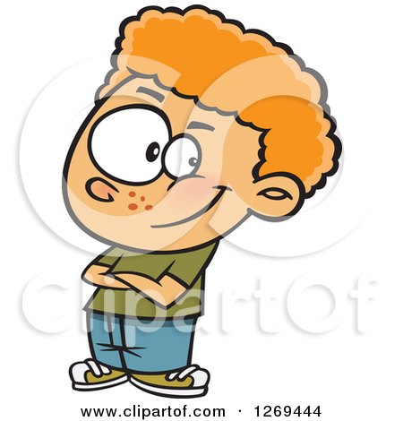 Clipart of a Cartoon Confident Caucasian Boy with Folded Arms - Royalty Free Vector Illustration by toonaday