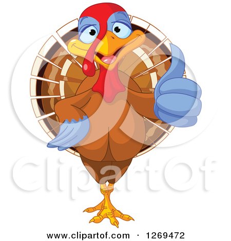 Clipart of a Cute Thanksgiving Turkey Bird Giving a Thumb up - Royalty Free Vector Illustration by Pushkin