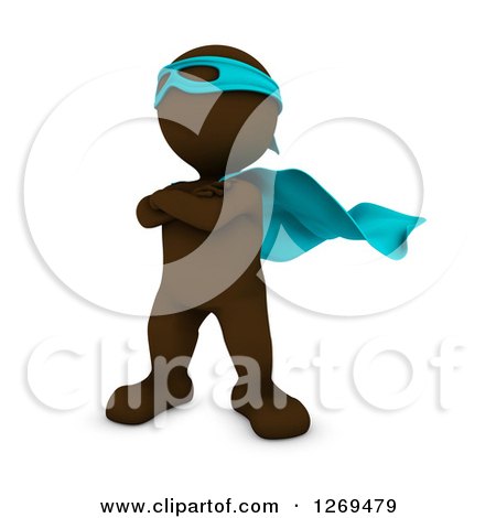 Clipart of a 3d Brown Man Super Hero - Royalty Free Illustration by KJ Pargeter