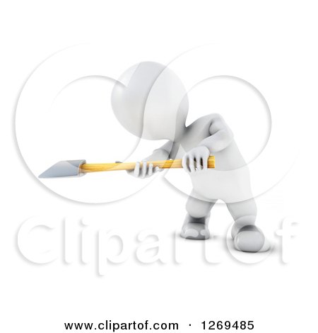 Clipart of a 3d White Man Swinging an Axe - Royalty Free Illustration by KJ Pargeter