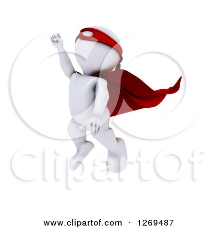 Clipart of a 3d White Man Super Hero Flying Upwards - Royalty Free Illustration by KJ Pargeter