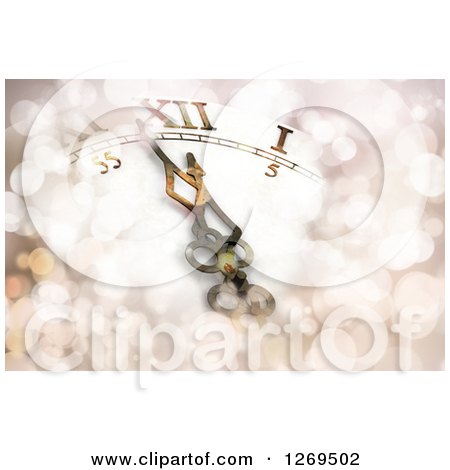 Clipart of a New Year Background Showing a Clock Face at Almost Midnight, with Flares - Royalty Free Illustration by KJ Pargeter