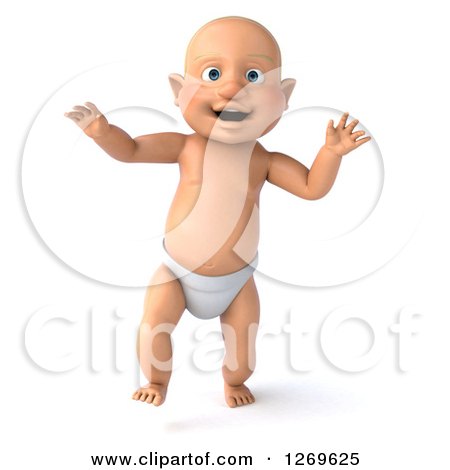 Clipart of a 3d Bald White Baby Boy Walking Forward - Royalty Free Illustration by Julos