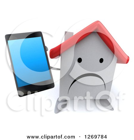 Clipart of a 3d Unhappy White House Character Holding up a Smart Phone - Royalty Free Illustration by Julos