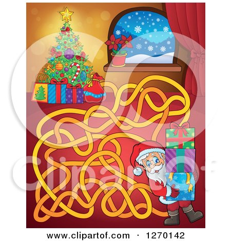 Clipart of a Christmas Eve and Santa Maze Game - Royalty Free Vector Illustration by visekart