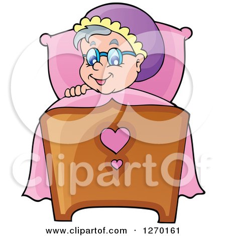 Clipart of a Happy Little Red Riding Granny in Bed - Royalty Free Vector Illustration by visekart