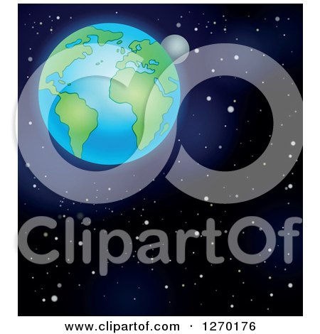 Clipart of Planet Earth and the Moon in Outer Space - Royalty Free Vector Illustration by visekart